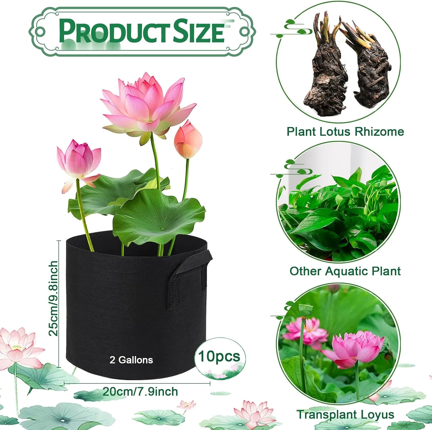 10 Pack Lily Plant Pots for Pond, Aquatic Pond Planter for Pond Reusable Pond Plant Basket Grow Bags for Pond, Aquatic Plants, Potato, Carrot, Onion, Flower (2 Gallon)