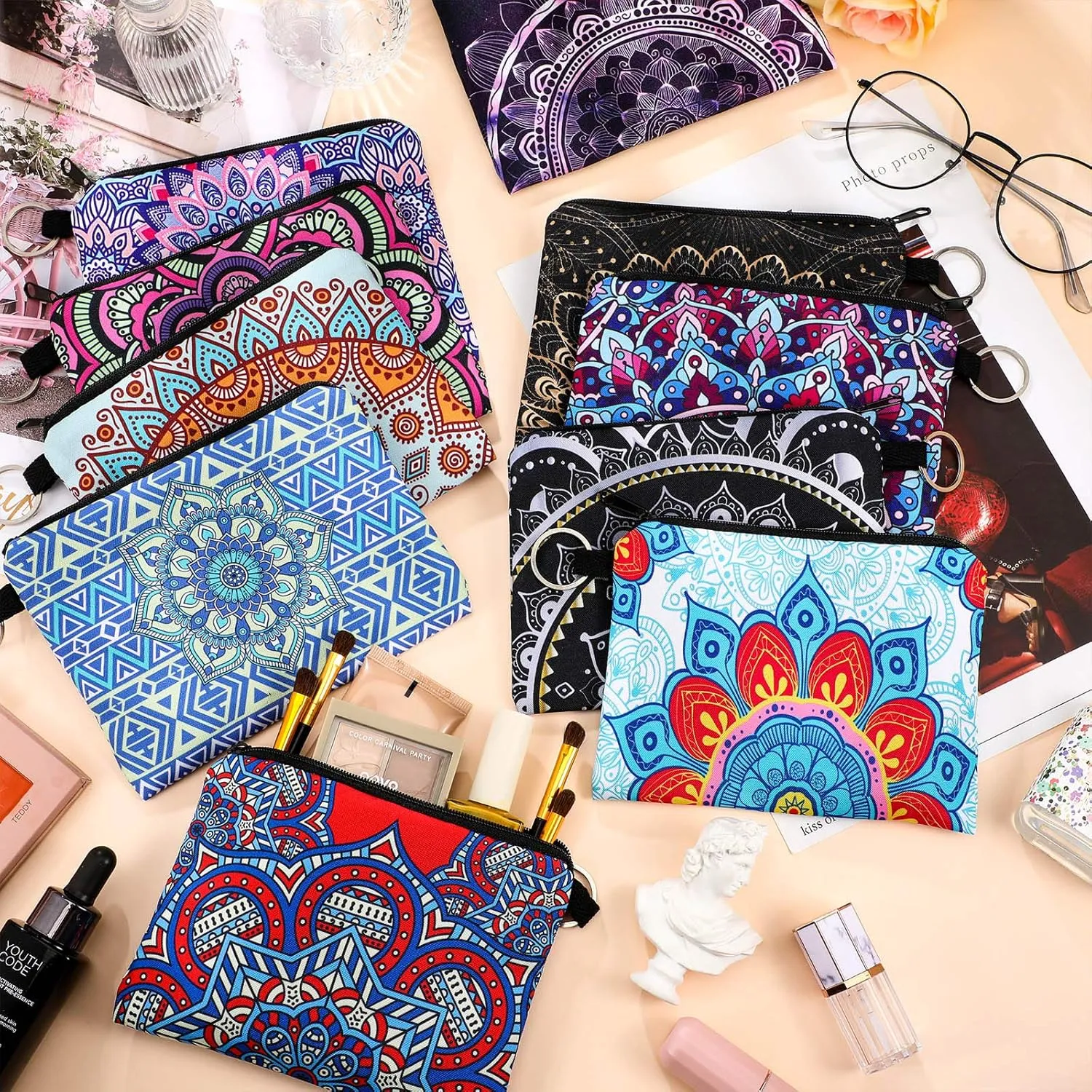10 Pieces Small Coin Purse Boho Change Purse Pouch Mini Wallet Coin Bag with Zipper Exquisite Present for Women Girls on Valentine's Day