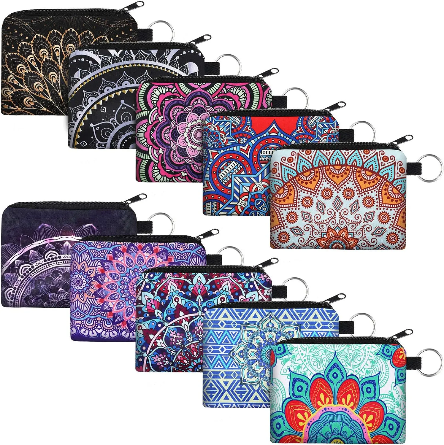 10 Pieces Small Coin Purse Boho Change Purse Pouch Mini Wallet Coin Bag with Zipper Exquisite Present for Women Girls on Valentine's Day