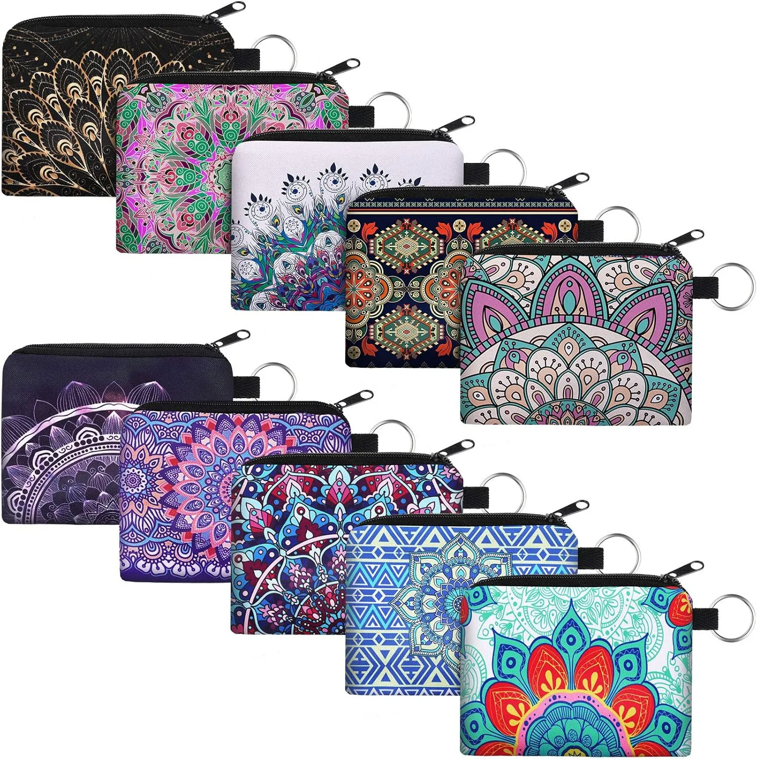 10 Pieces Small Coin Purse Boho Change Purse Pouch Mini Wallet Coin Bag with Zipper for Women Girls