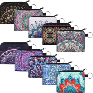 10 Pieces Small Coin Purse Boho Change Purse Pouch Mini Wallet Coin Bag with Zipper for Women Girls