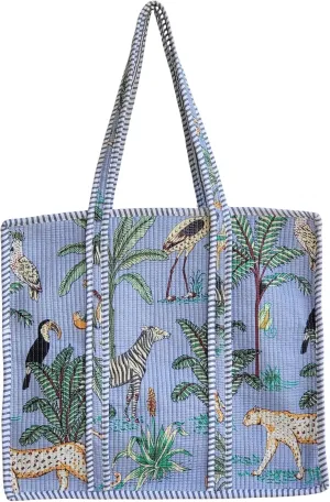 100% Cotton Jungle Print Shoulder Bag Tote Bag Women Reversible Shopping Bag and Grocery Bags Stylish Travel Bag Gift for Her