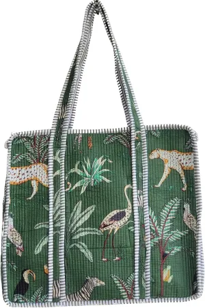 100% Cotton Jungle Print Shoulder Bag Tote Bag Women Reversible Shopping Bag and Grocery Bags Stylish Travel Bag Gift for Her