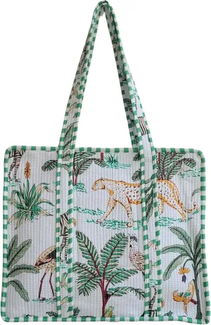 100% Cotton Jungle Print Shoulder Bag Tote Bag Women Reversible Shopping Bag and Grocery Bags Stylish Travel Bag Gift for Her