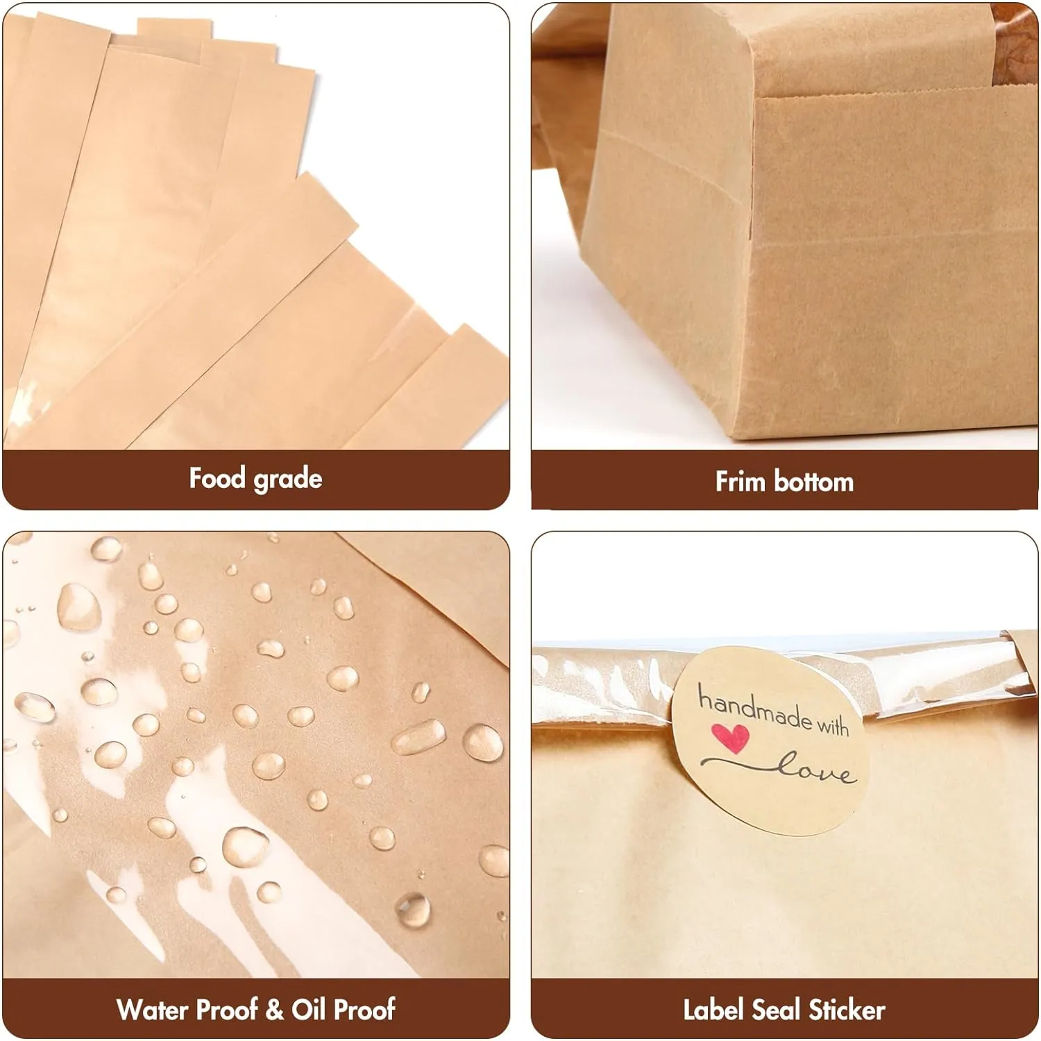 100 Pack Bread Bags for Homemade Bread,Thicker Sourdough Kraft extra large Paper Bag with Clear Front Window, Storage for Baked Goods Label Seal Sticker Included(14'' X 8.3'' X 3.5'')