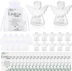 100 Sets Celebration of Life Gift Ideas 100 Guardian Angel Pocket Token 100 Forever in Our Heart Cards 100 White Organza Bags Celebration of Life Funeral Favors for Guests