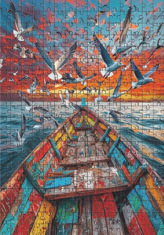 1000 Piece Jigsaw Puzzle Adults Old Fishing Boat Seagull Challenging Educational Game Fun Family Activities Puzzle Floor Props Kid Gift Unzip Toy Wooden Puzzles