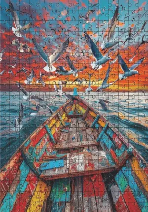 1000 Piece Jigsaw Puzzle Adults Old Fishing Boat Seagull Challenging Educational Game Fun Family Activities Puzzle Floor Props Kid Gift Unzip Toy Wooden Puzzles