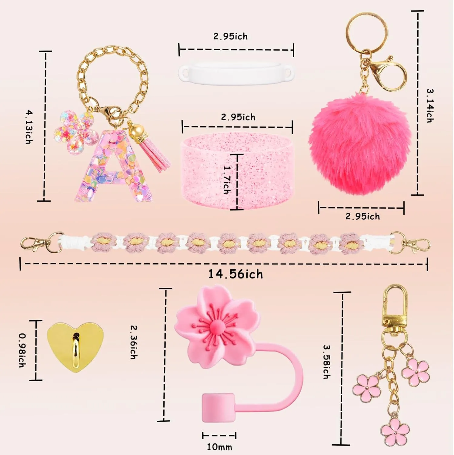 11PCS Cup Accessories for Stanley Cup,Straw Cover Cap for Stanley Cup 30oz or 40oz,Including Water Bottle Handle Strap,Boot,Decorative Chains,Personalized Sticker for Stanley