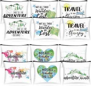 12 Pcs Travel Bag Adventure Awaits Makeup Bag Gifts World Map Cosmetic Case Traveler Gifts for Women Travel Theme Party Favors Mountains Pouch for Lover Friendship Birthday Accessories