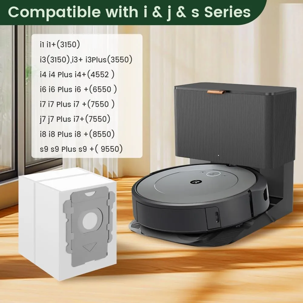 12 Pk Roomba Replacement Parts Vacuum Bags, Compatible with Irobot Roomba j7 j9 i3 i7 s9 i4 i8 j8 i6 i5 j6 i3  i1  i4  i6  i8  j7  s9  Plus, Dirt Disposal Bag, Disposable Filter Dust Combo Accessories
