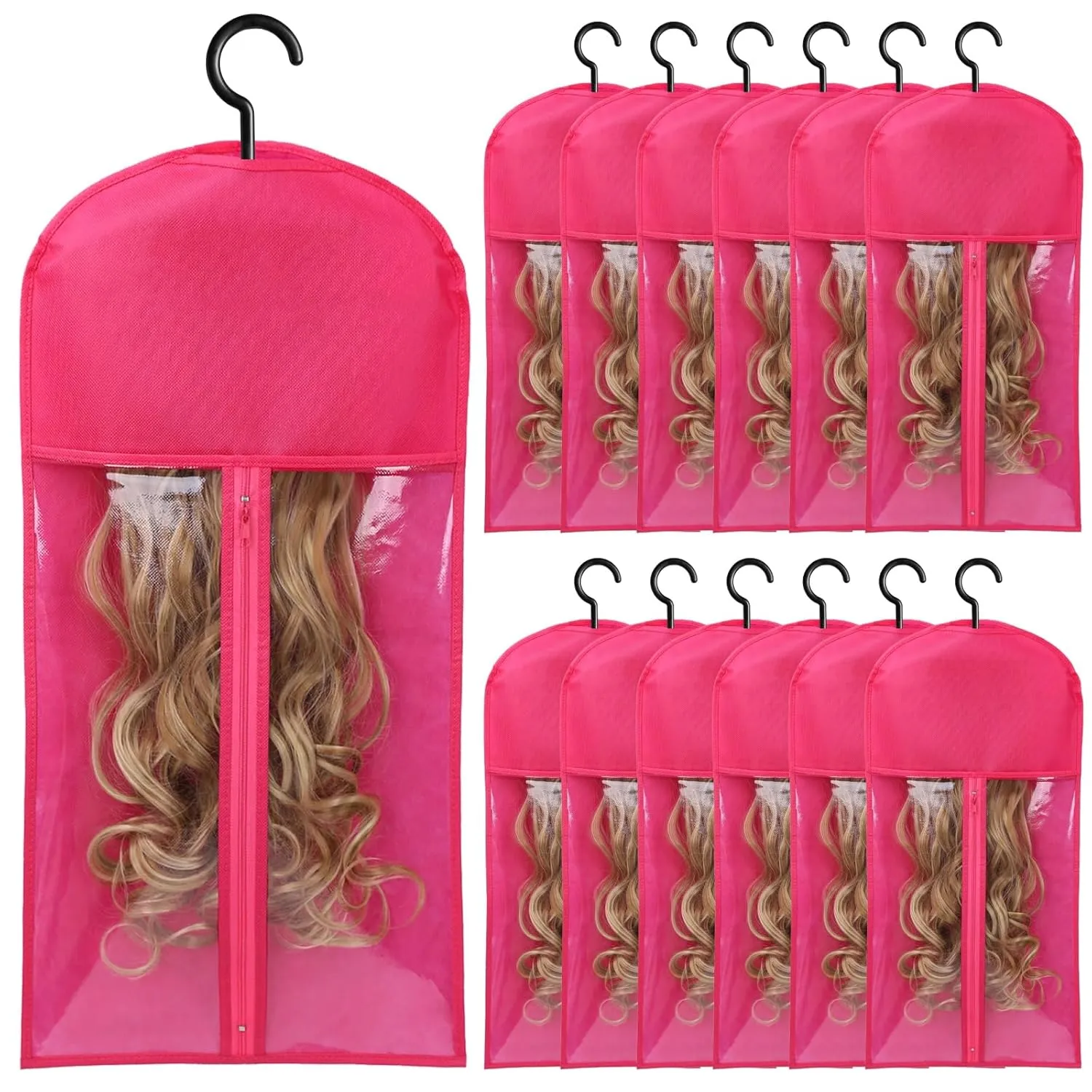 12PCS Wig Storage Bags With Hanger - Hair Extension Holder for Multiple Wigs, Extensions & Accessories