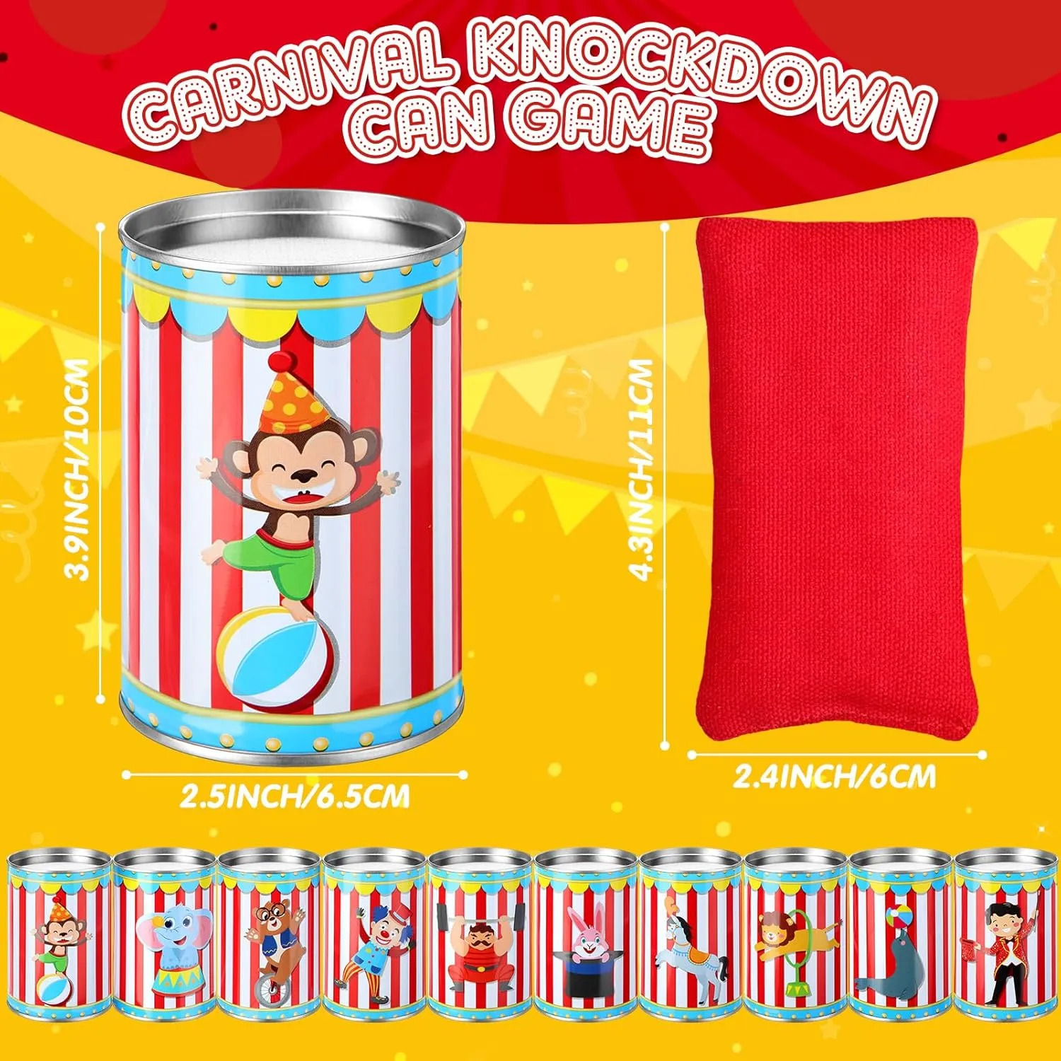 13 Pcs Carnival Can Game Bean Bag Toss Carnival Games with 10 Tin Cans and 3 Bean Bag for Easter Outdoor Family Party Birthday Indoors Outdoors Activities