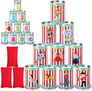 13 Pcs Carnival Can Game Bean Bag Toss Carnival Games with 10 Tin Cans and 3 Bean Bag for Easter Outdoor Family Party Birthday Indoors Outdoors Activities