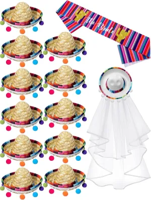 13 Pieces Fiesta Wedding Veil Bachelorette Party Decorations Fiesta Bachelorette Veil the Bride Sash 11 Bridesmaid Hat for Mexican Theme Bridal Shower Favor