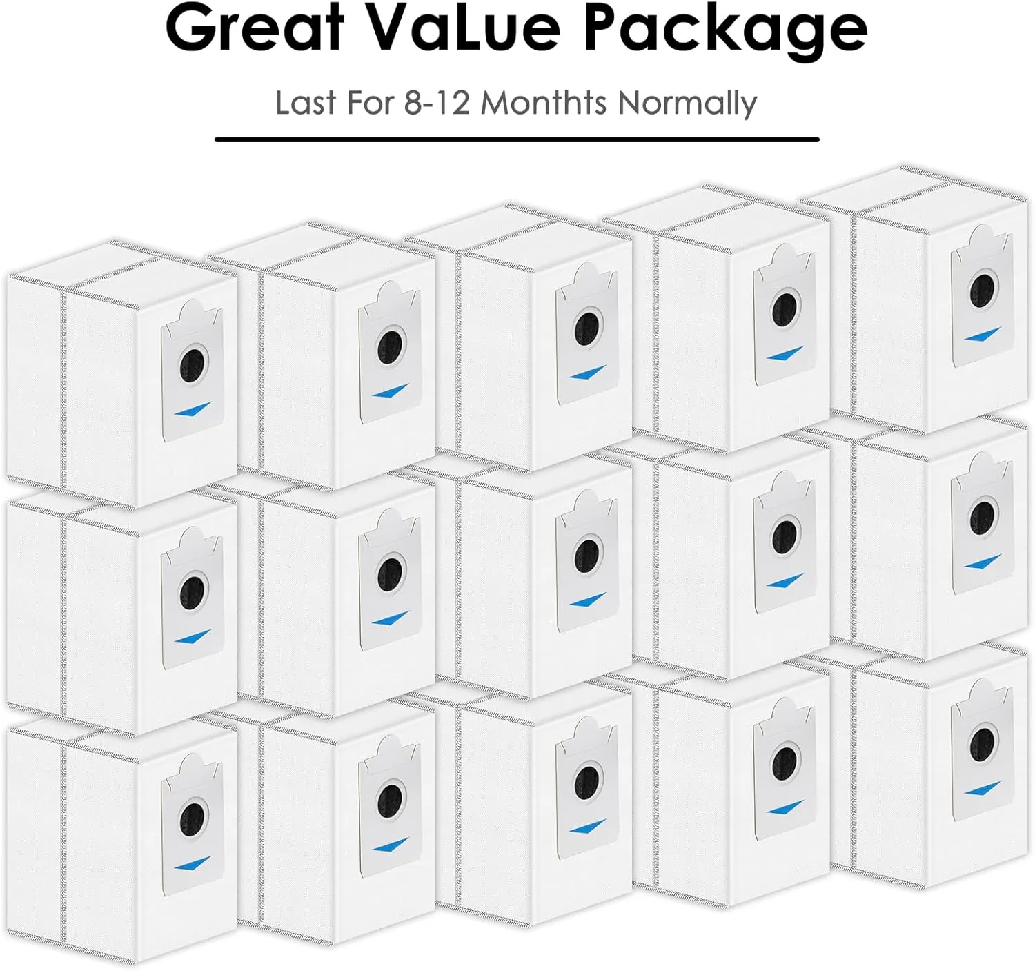 (15 Pack) X5 Pro Omni Replacement Dust Bags Compatible With ECOVACS DEEBOT X5 Omni/ X5 Pro Omni/ X2/ X2 Omni/ T30S AI/ DEX86 robot vacuum, With Activated Carbon Filter layer, Disposable Bags