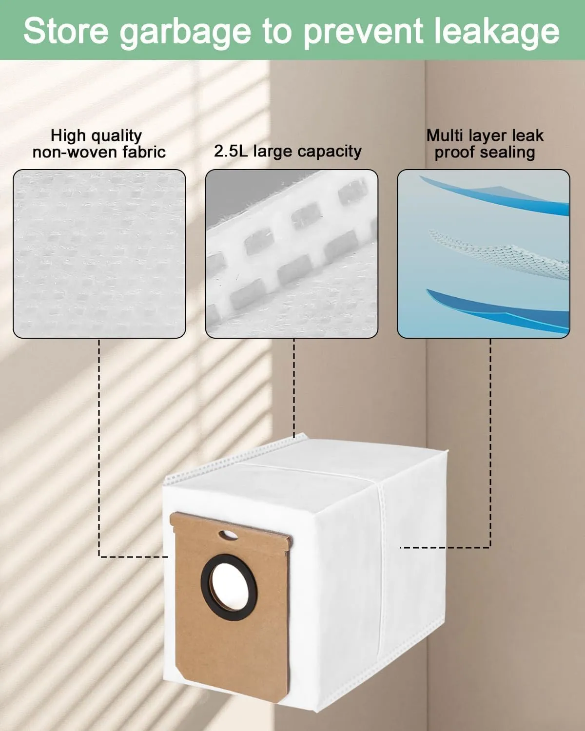 16 Pack 2.5L Large Vacuum Dust Bags for Eufy L50 SES L60 SES Vacuum Cleaner Self-Emptying Dock,Replacement Dust Bag for Conga Home 1000,8090 Ultra,9090AI (16 Pack Dust Bags Replacement)