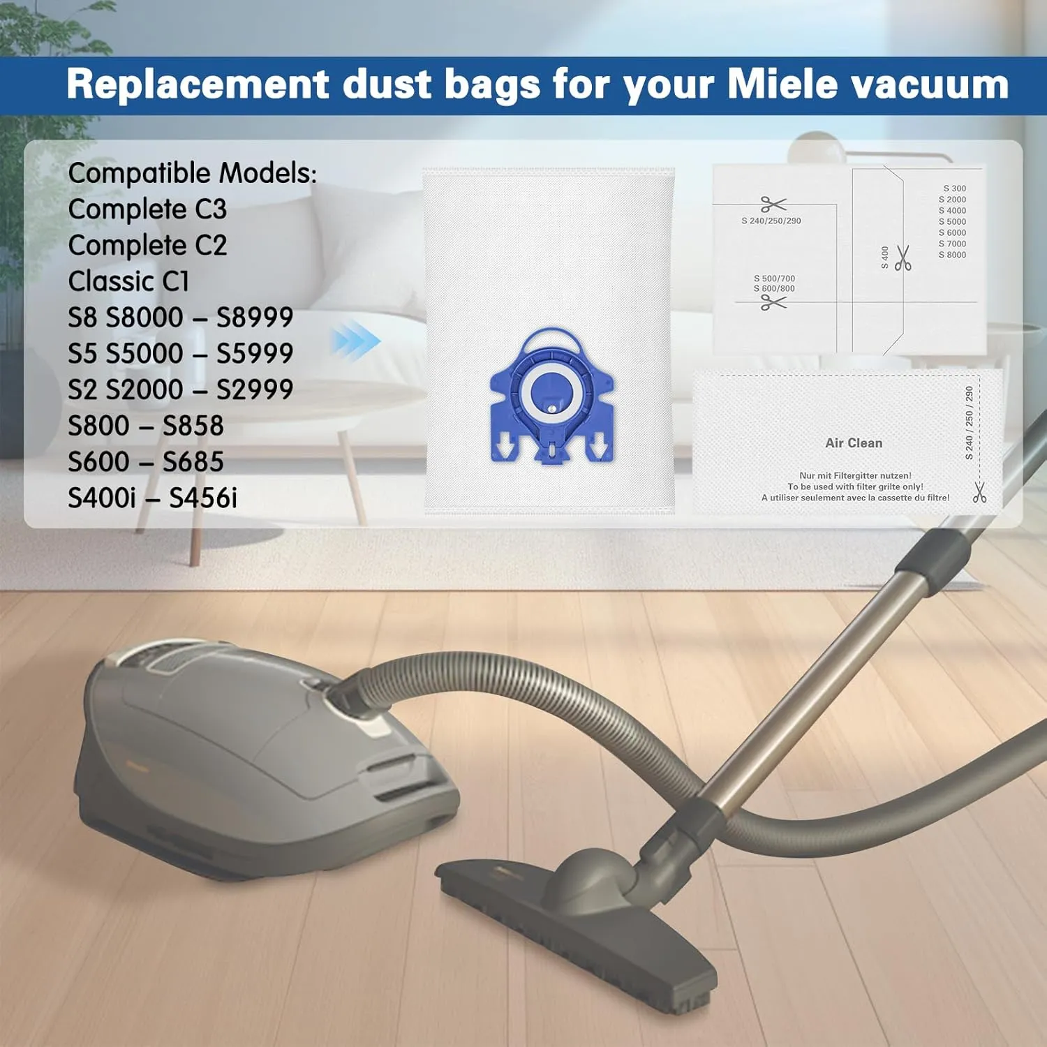 16 Pack 3D Airclean Dust Bags Compatible with Miele GN Vacuum Cleaner Bags for Classic C1 Complete C2 Complete C3 S2 S5 S8 S400 Series with 4 Motor Protection Filters, 4 Exhaust Filters