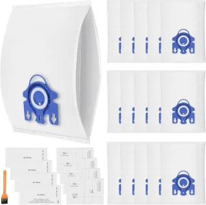 16 Pack 3D Airclean Dust Bags Compatible with Miele GN Vacuum Cleaner Bags for Classic C1 Complete C2 Complete C3 S2 S5 S8 S400 Series with 4 Motor Protection Filters, 4 Exhaust Filters