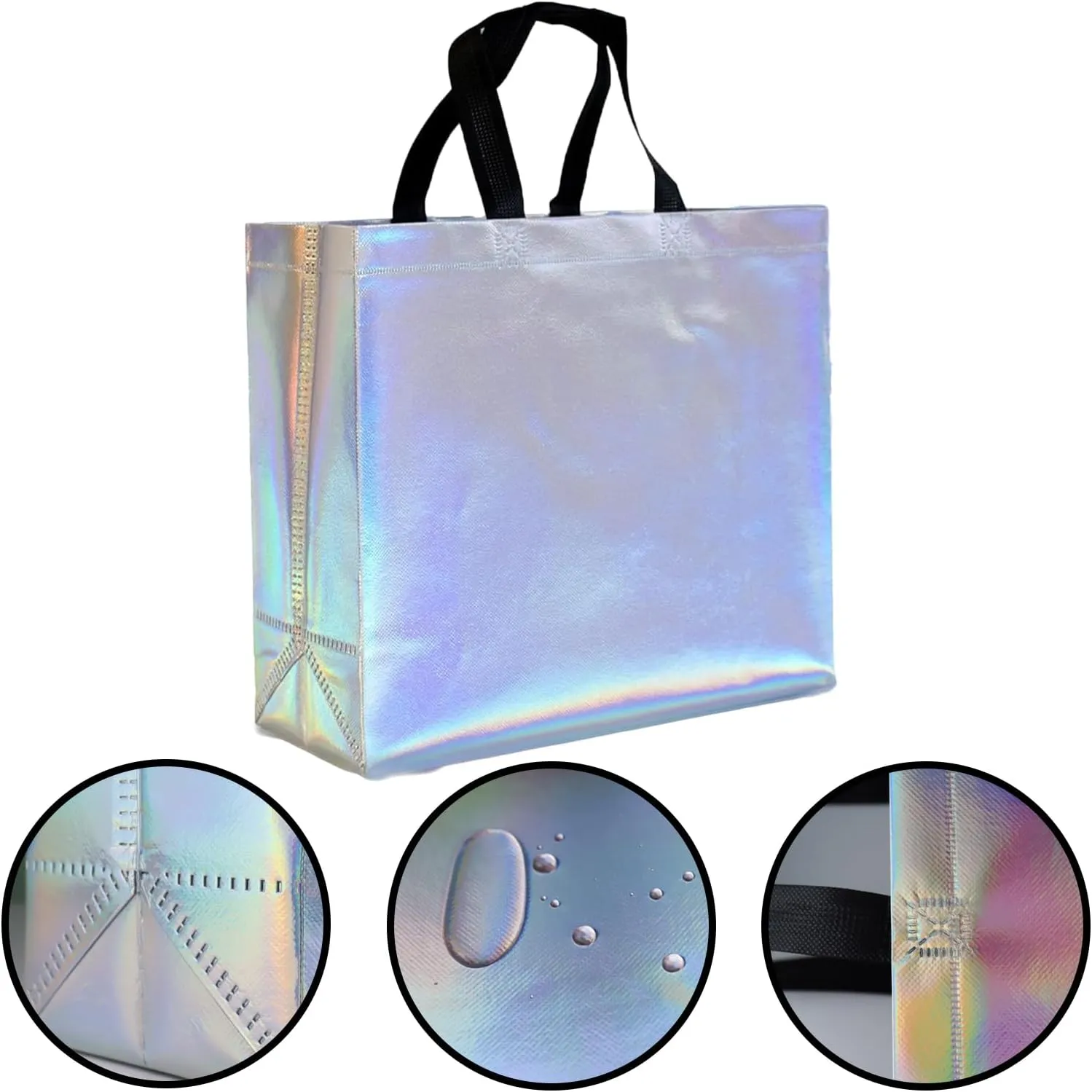 16 PCS Large Gift Bags with Handles 13"x5"x10.6" Iridescent Bag Reusable Tote for Birthday, Party and Holiday（Iridescent）