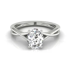 18k White Gold Oval Twisted Shank Double Halo Solitaire Engagment Ring
