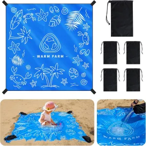 2-in-1 Beach Blanket & Kiddie Pool,6.56 x 6.56 FT Square Lightweight, Waterproof Polyester Fabric with Weighted Storage Bag & Oxford Fabric Bags, Portable Beach Toys for Safe Play Area (Blue)