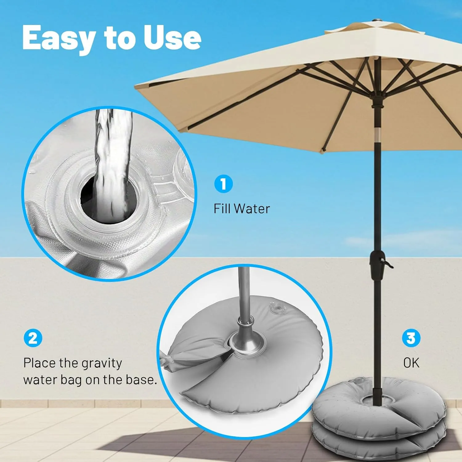 2 Pack 18 in Water Bags for Feather Flag Base, Five-Layer Thickened PVC Material, Openable Water Weight Bag for Feather Flag Stand Beach Umbrell and Photography Stand, 20 lbs Each