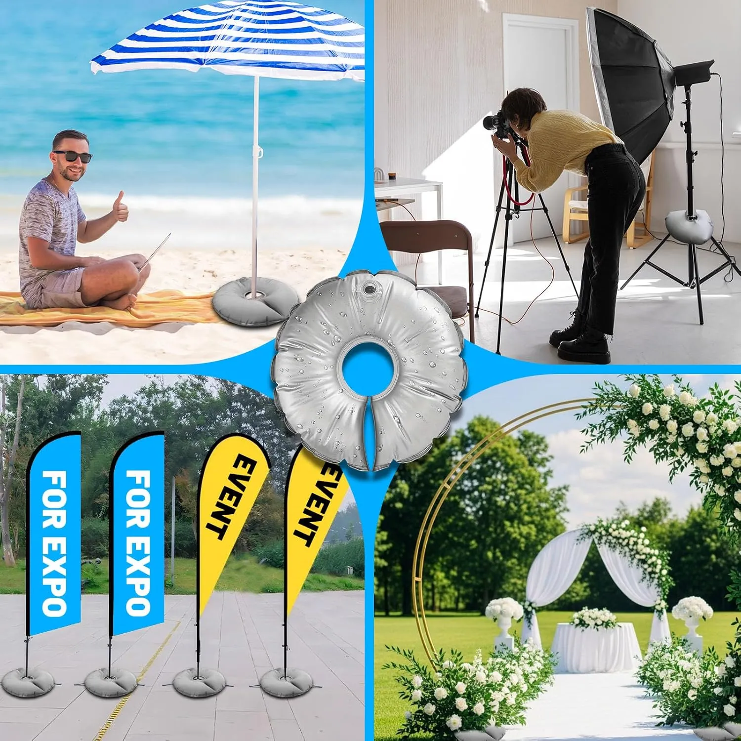 2 Pack 18 in Water Bags for Feather Flag Base, Five-Layer Thickened PVC Material, Openable Water Weight Bag for Feather Flag Stand Beach Umbrell and Photography Stand, 20 lbs Each