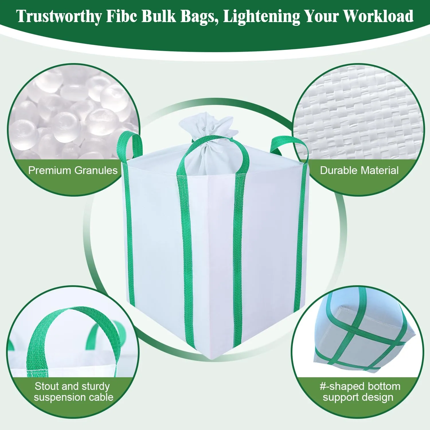 2 Pack FIBC Bulk Bag,2 Ton Bag,35"L x 35"W x 43"H,4400lbs SWL, Woven Polypropylene Bags,Duffle Top Flat Bottom,Heavy Duty Bulk Bag