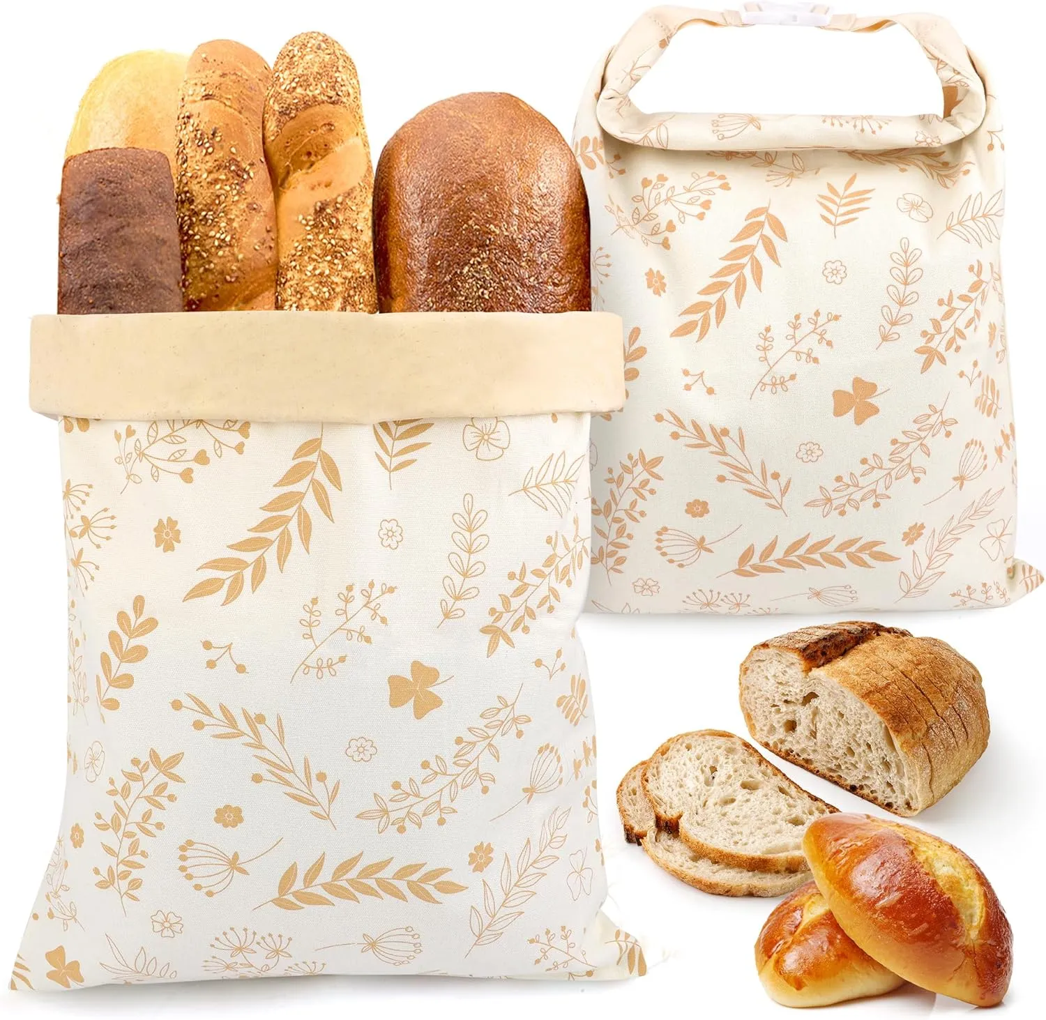 2 Pcs Beeswax Bread Bags for Sourdough, Bread Bags for Homemade and Reusable Cotton Linen, Easy to Clean Sourdough Storage Bag Ideal for Zero-waste Kitchens.
