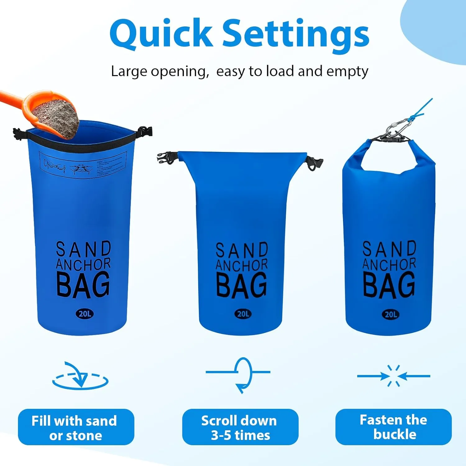 20L Sand Anchor Bag, 2 in 1 Jet Ski Anchor Kit for Float with Adjustable Buoy, Waterproof Dry Bag for Jetski, Kayak, Boat, Water Sports - Blue