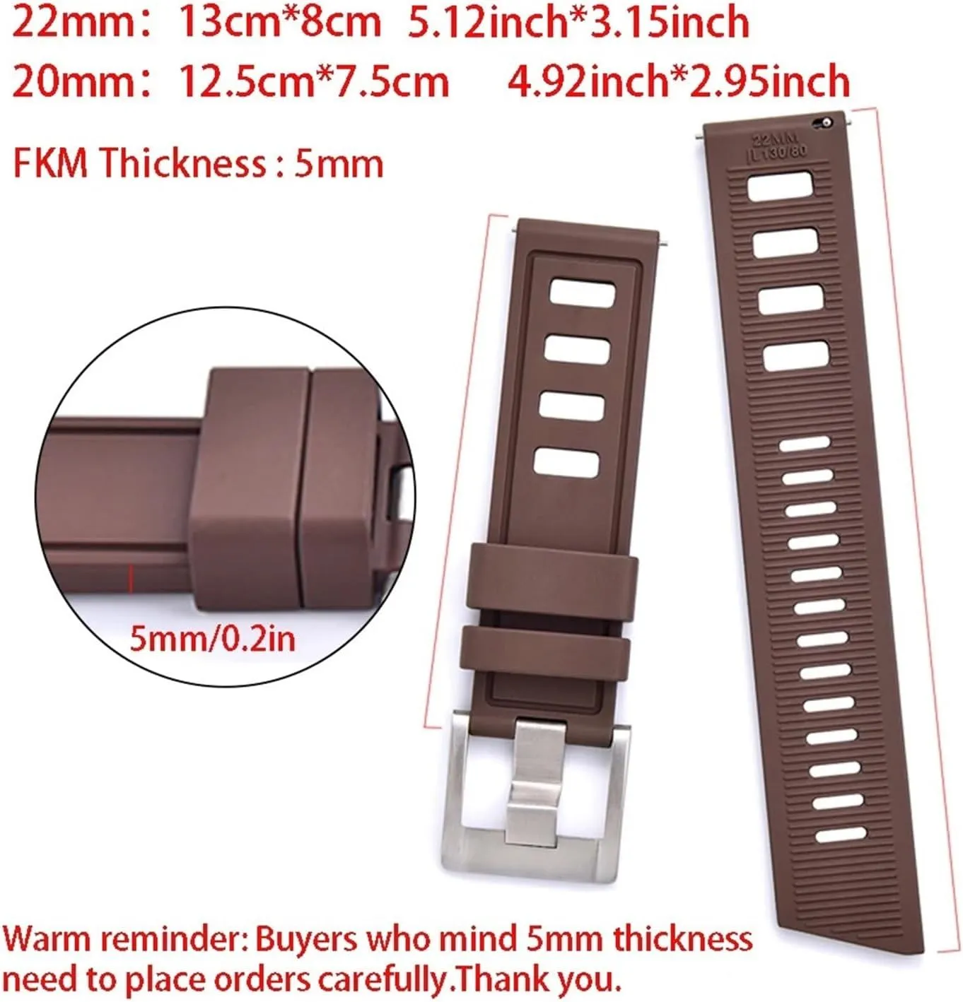 20mm 22mm Watch Strap Waterproof Quick Release Fluororubber Watchbands for Each Brand Diving Watches(Black Green,22mm)