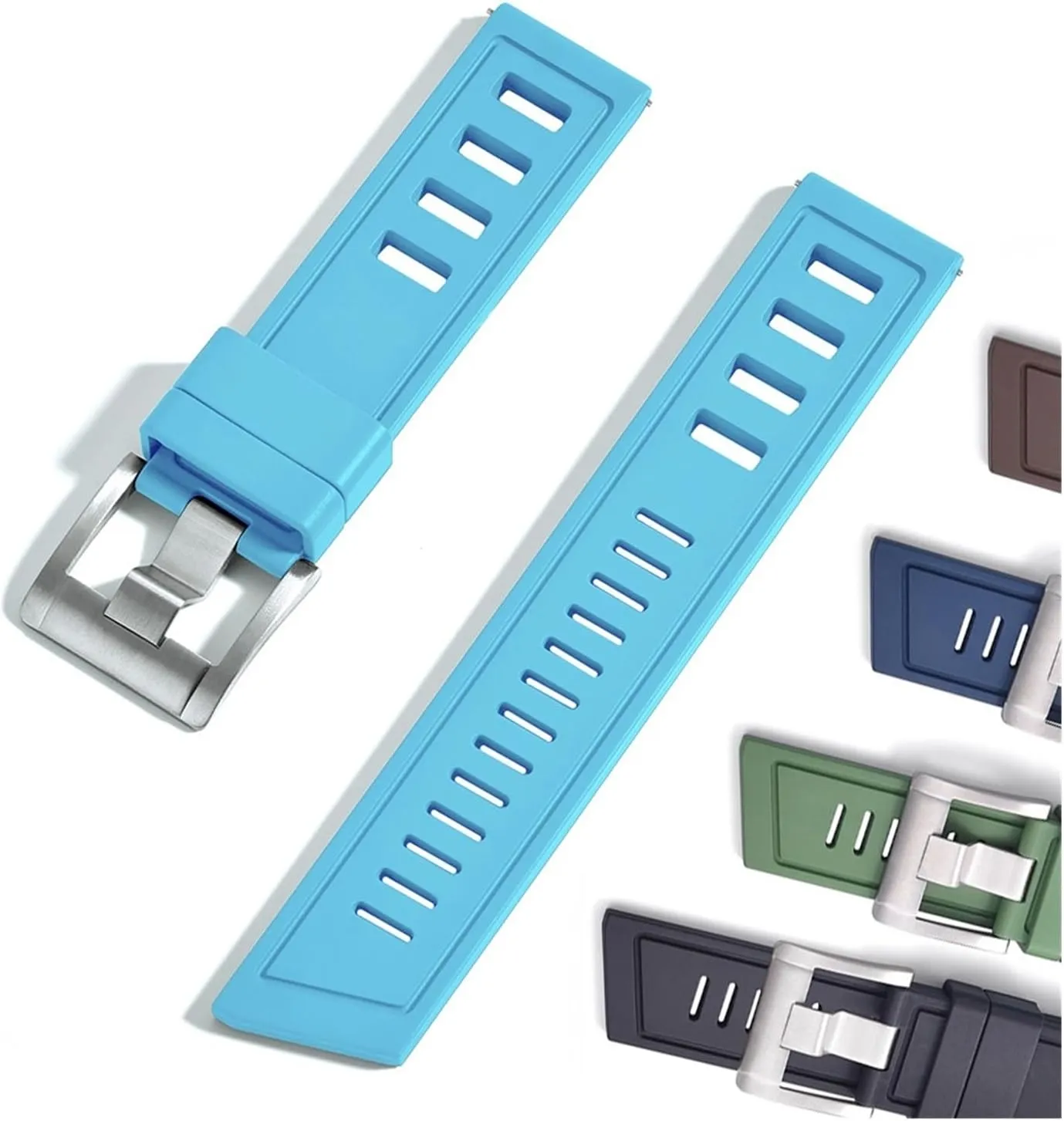 20mm 22mm Watch Strap Waterproof Quick Release Fluororubber Watchbands for Each Brand Diving Watches(Black Green,22mm)