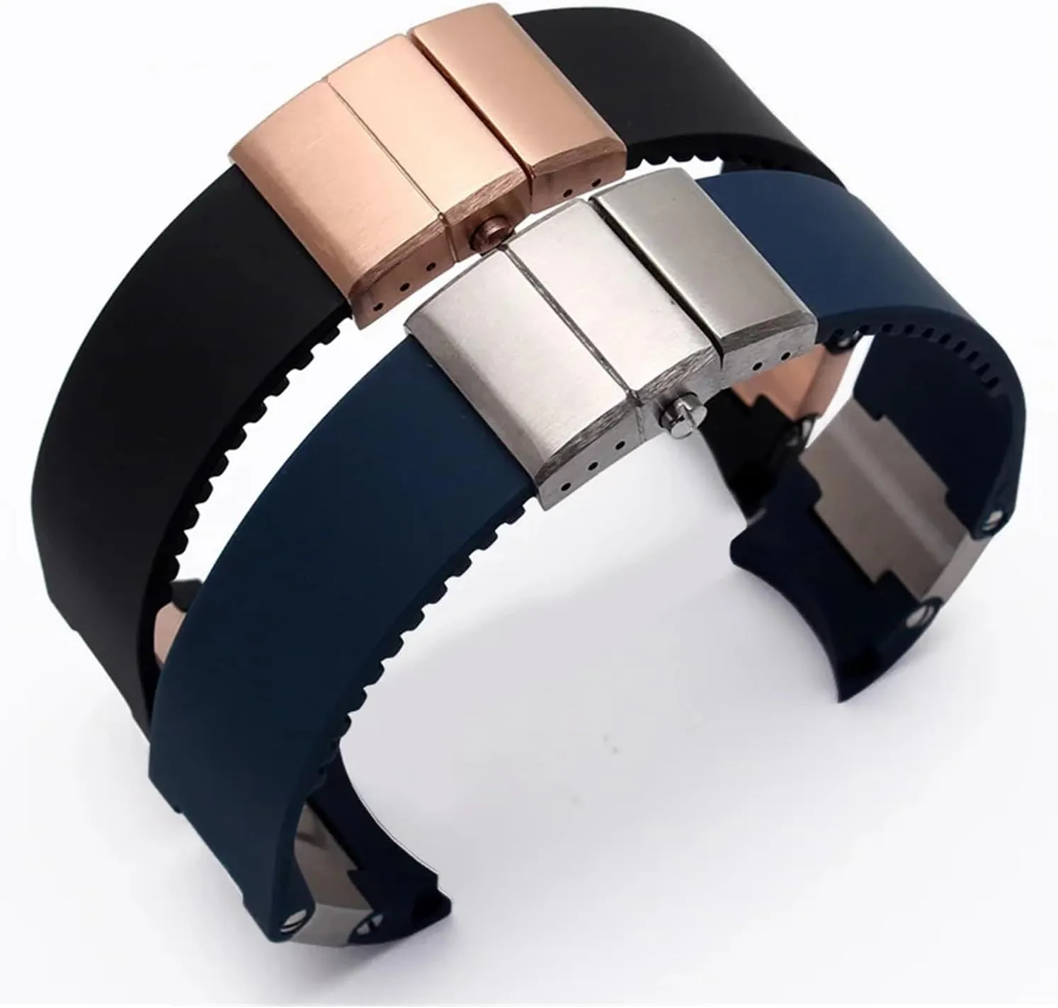 22mm Rubber Men's Watch Strap Compatible with Ulysse Nardin 263 Diver Curved End Strap Black Brown Blue Sports Watch Strap Bracelet(A Brown Silver)