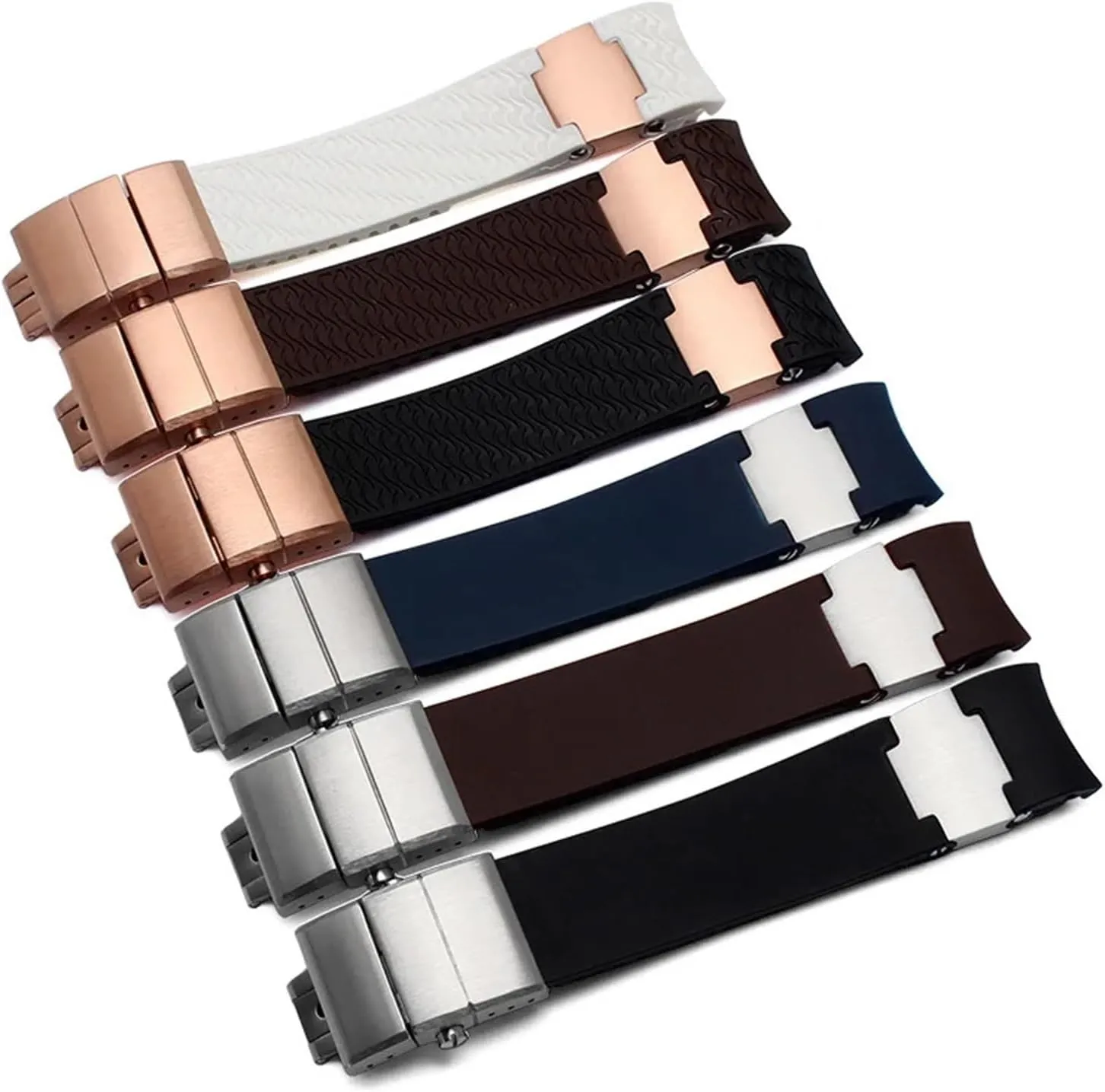 22mm Rubber Men's Watch Strap Compatible with Ulysse Nardin 263 Diver Curved End Strap Black Brown Blue Sports Watch Strap Bracelet(A Brown Silver)