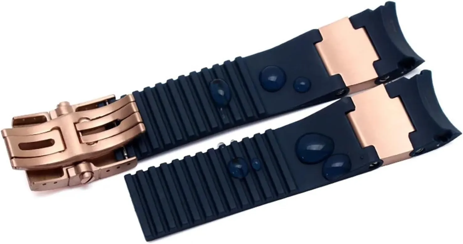 22mm Rubber Men's Watch Strap Compatible with Ulysse Nardin 263 Diver Curved End Strap Black Brown Blue Sports Watch Strap Bracelet(A Brown Silver)