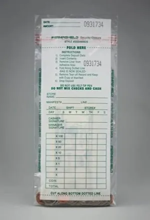 250 Drop Safe Cash Deposit Bags, 5" x 9 1/2", Clear Bank Transmittal Bags, Serialized Numbering, Sturdy Strip & Seal (250 Bags)