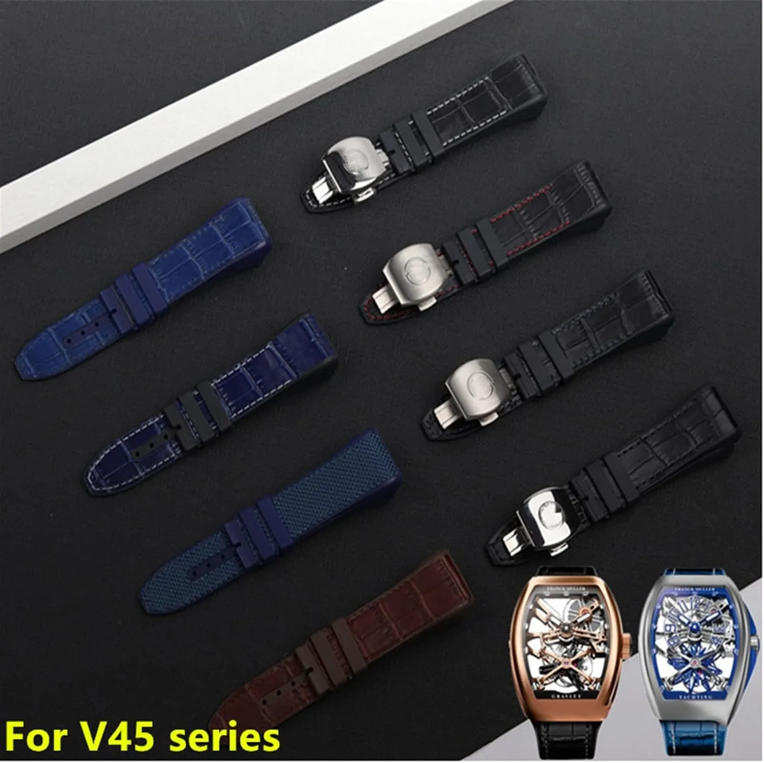 28mm Nylon Silicone Watch Strap Black Blue Folding Buckle Watchband for Franck Muller Series Watch