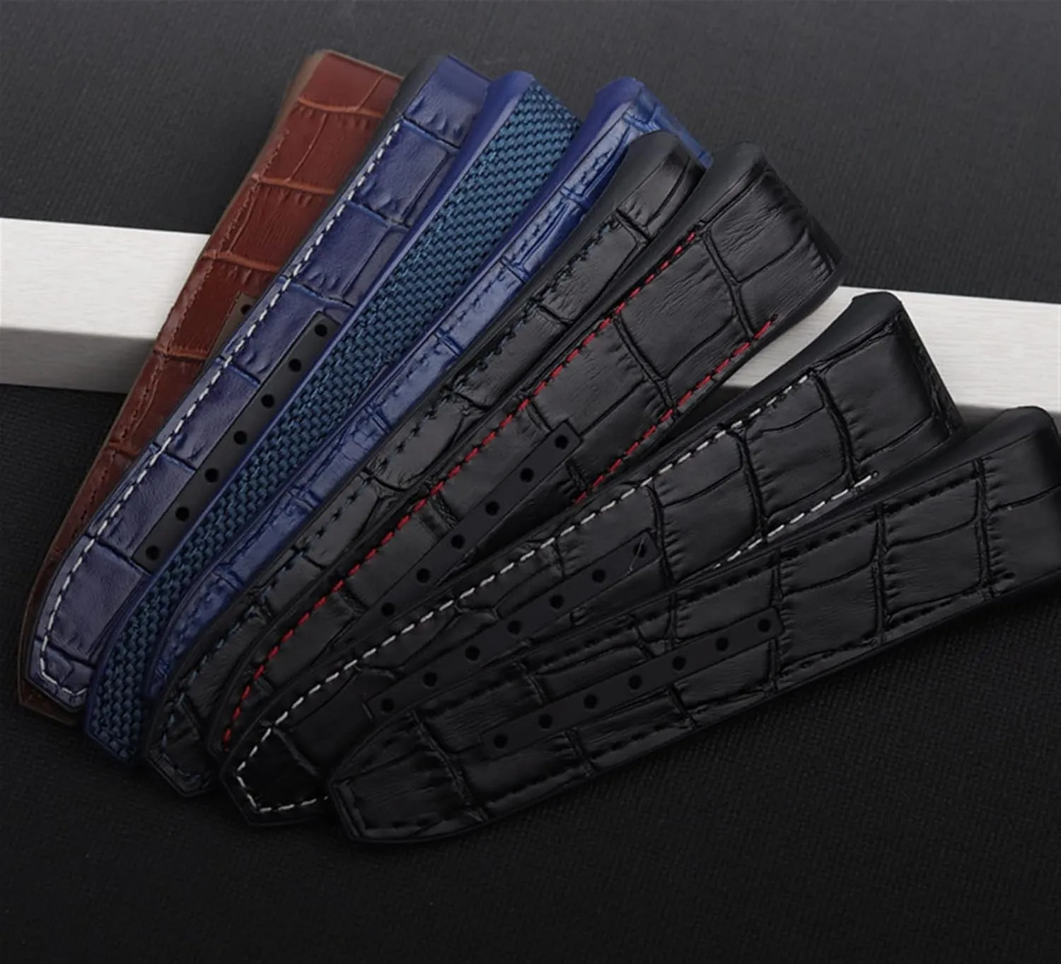 28mm Nylon Silicone Watch Strap Black Blue Folding Buckle Watchband for Franck Muller Series Watch