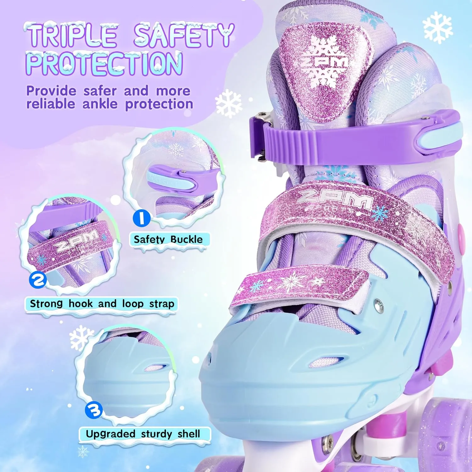 2PM SPORTS Kids Roller Skates Girls Boys Ages 5-8 8-12 4-6 6-12 with Light Up Wheels, Adjustable Rollerskates Beginner Toddler Youth Size 10C 11C 12C 13C 1 2 3 4 5 6