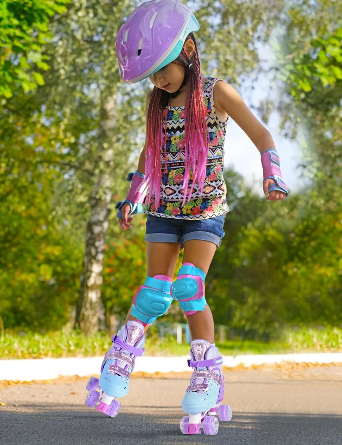 2PM SPORTS Kids Roller Skates Girls Boys Ages 5-8 8-12 4-6 6-12 with Light Up Wheels, Adjustable Rollerskates Beginner Toddler Youth Size 10C 11C 12C 13C 1 2 3 4 5 6