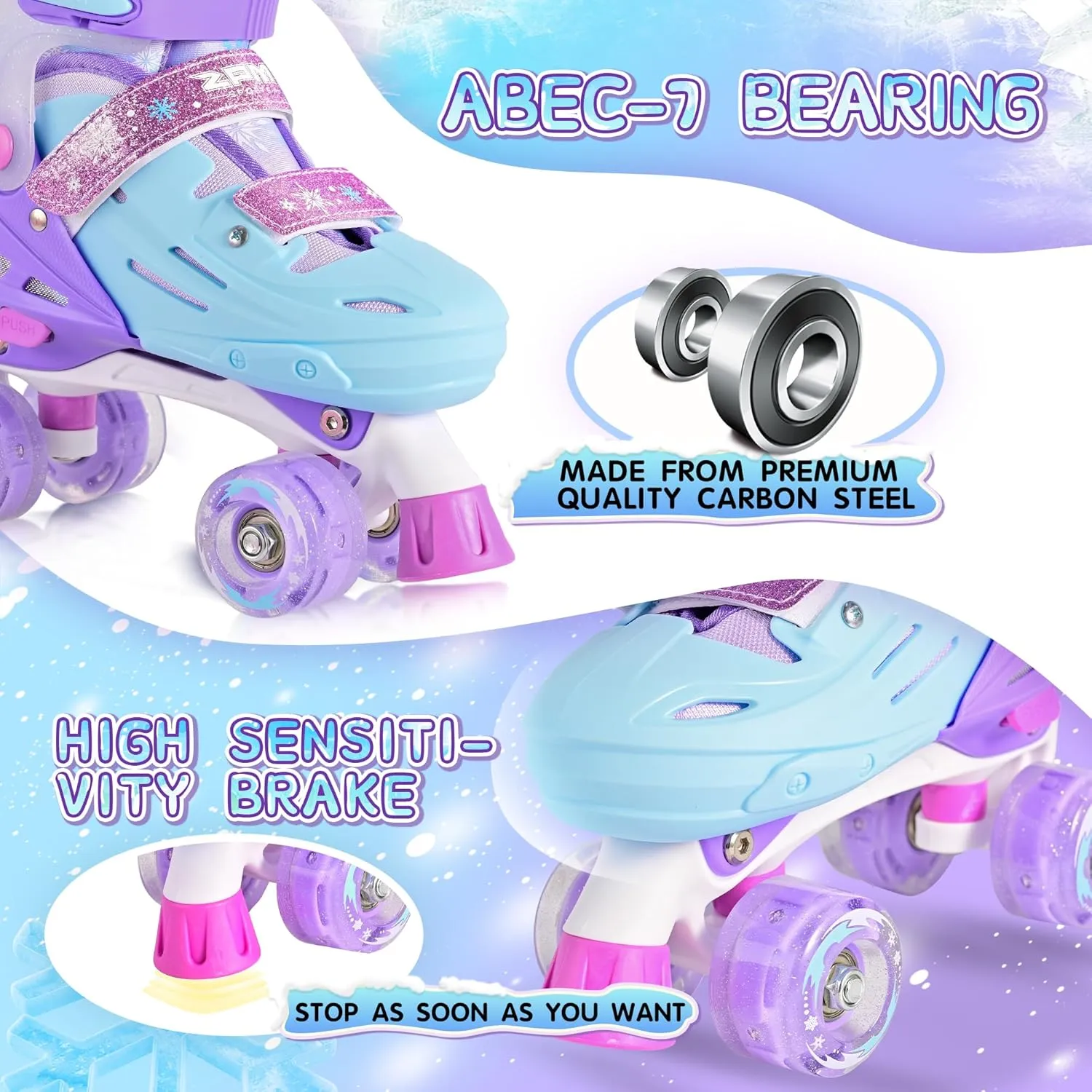 2PM SPORTS Kids Roller Skates Girls Boys Ages 5-8 8-12 4-6 6-12 with Light Up Wheels, Adjustable Rollerskates Beginner Toddler Youth Size 10C 11C 12C 13C 1 2 3 4 5 6