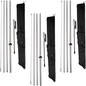 3 Pack of Feather Banner Flutter Flag Telescoping Hardware Sets, 4-Piece 15ft Telescopic, 3 Pole Kits with 3 Travel Bags and 3 Ground Spikes, for Windless & Swooper Flags (Pack of 3)