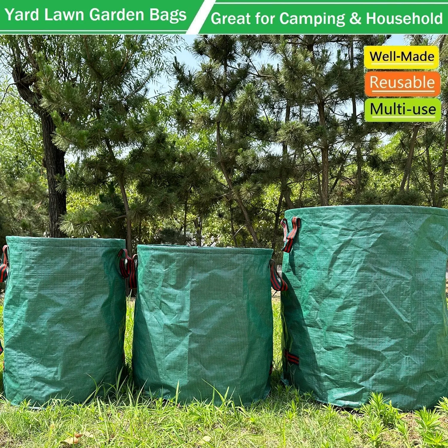 3-piece 106-gallon Lawn Garden bag Reusable yard litter bagwith coated garden gloves - storage bag, laundry container, trash can with 4 handles，庭院