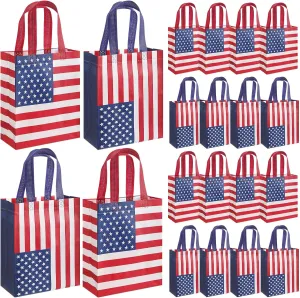 30 Pcs American Flag 4th of July Patriotic Gift Bags Reusable Non Woven Goodie Treat Bags with Handle Red White and Blue Party Favor for Independence Day Memorial Day Veterans