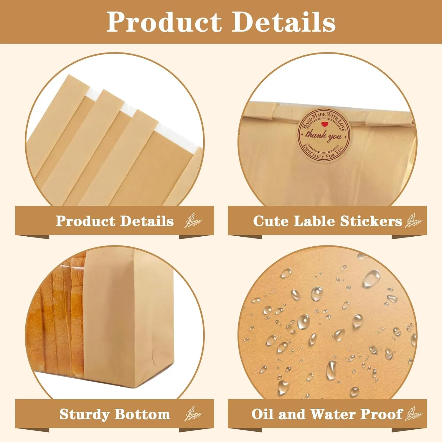 300 Sourdough Bread Bags with Window, Kraft Paper Bags for Homemade Bread, Bakery Bag for Storage Packaging - Large Sourdough Bag (13.7 * 8.2 * 3.5 in) - Thank You Bonus Label Stickers