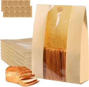 300 Sourdough Bread Bags with Window, Kraft Paper Bags for Homemade Bread, Bakery Bag for Storage Packaging - Large Sourdough Bag (13.7 * 8.2 * 3.5 in) - Thank You Bonus Label Stickers