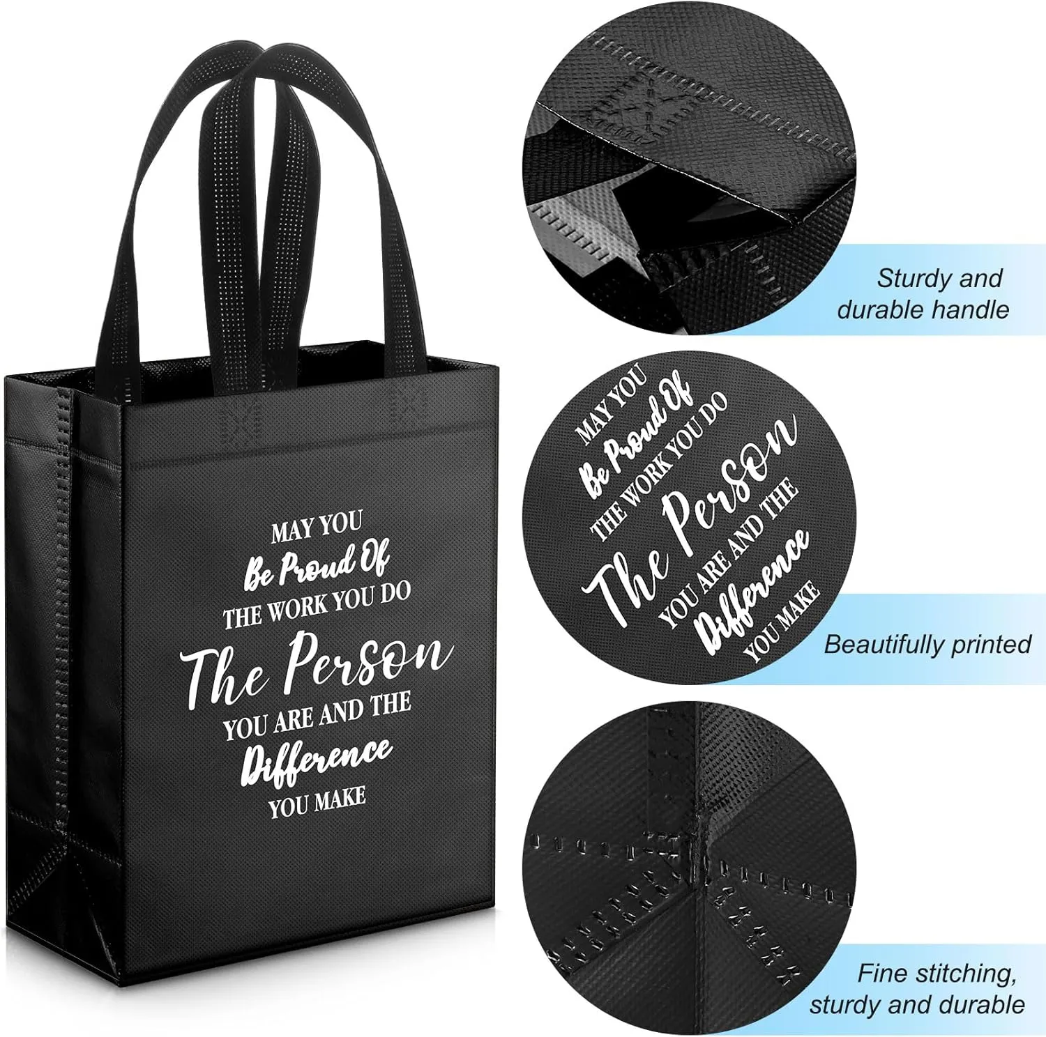 36 Pcs Thank You Reusable Gift Bags - Employee & Team Appreciation Gifts (Black, 10x8x4Inch)