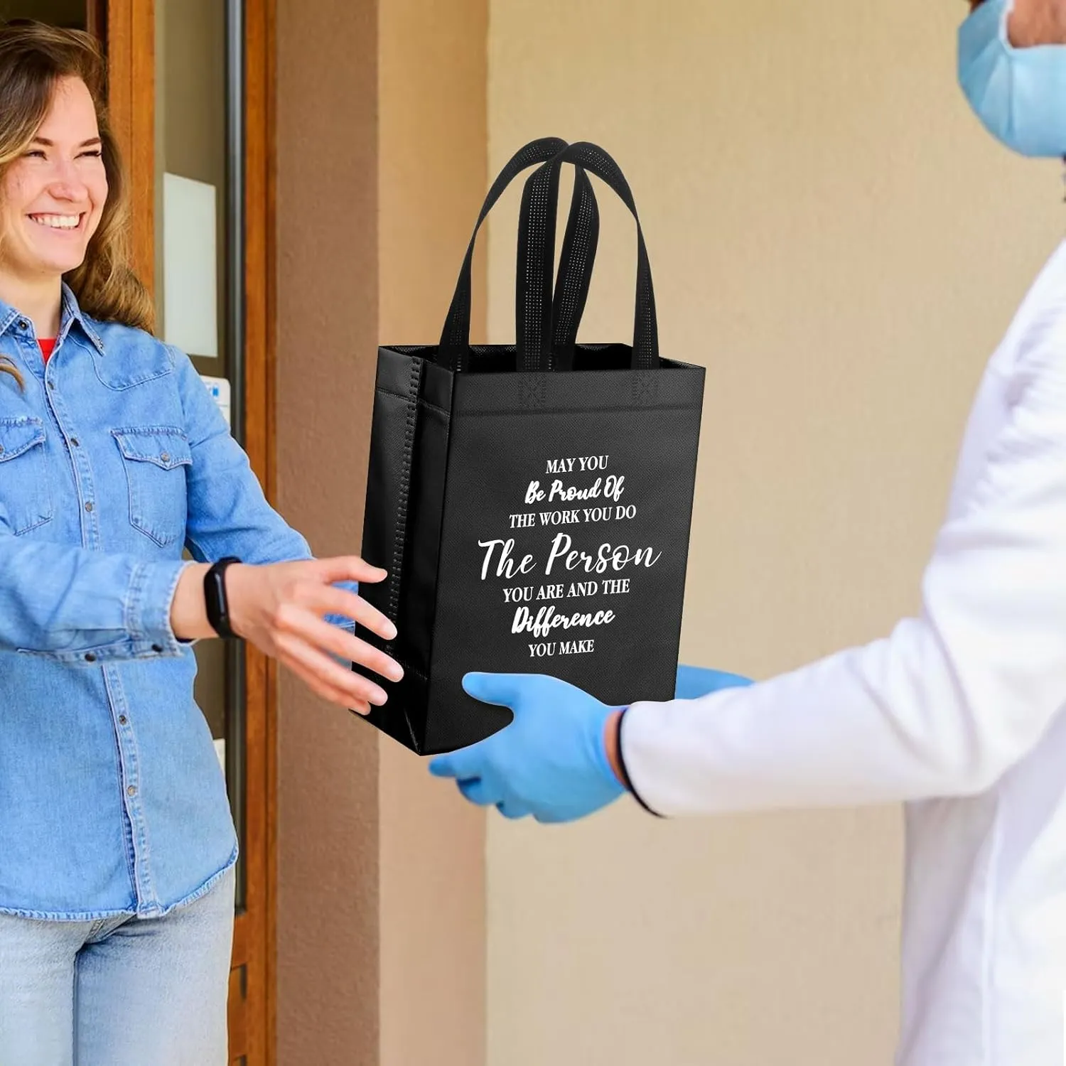 36 Pcs Thank You Reusable Gift Bags - Employee & Team Appreciation Gifts (Black, 10x8x4Inch)