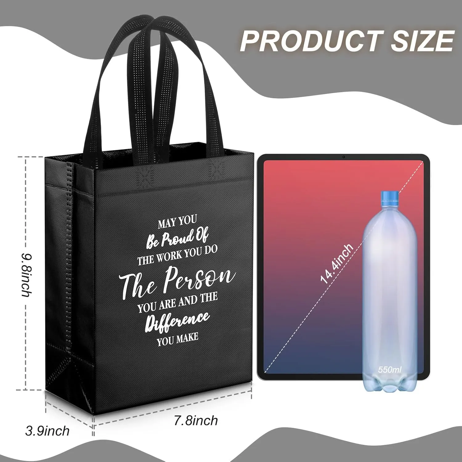 36 Pcs Thank You Reusable Gift Bags - Employee & Team Appreciation Gifts (Black, 10x8x4Inch)